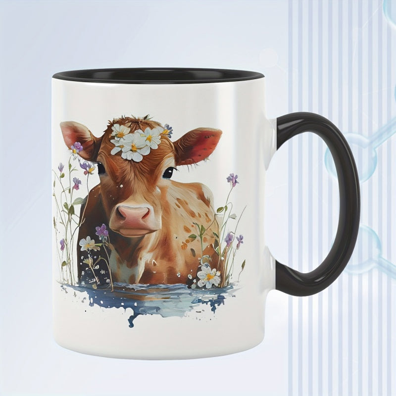 Tailorly Black Accent 11 oz Mug - fun forest watercolor cute cow