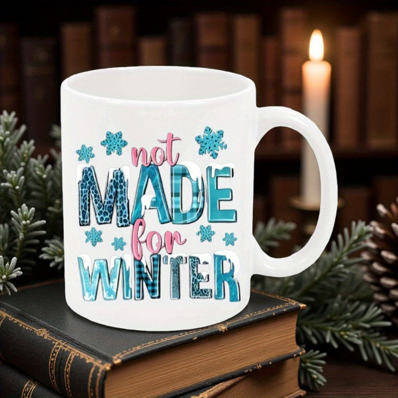 Tailorly White Ceramic 11 oz Mug - Not Made For Winter Teal Snowflakes Decorated With Leopard Print And Plaid Texture Snowflake