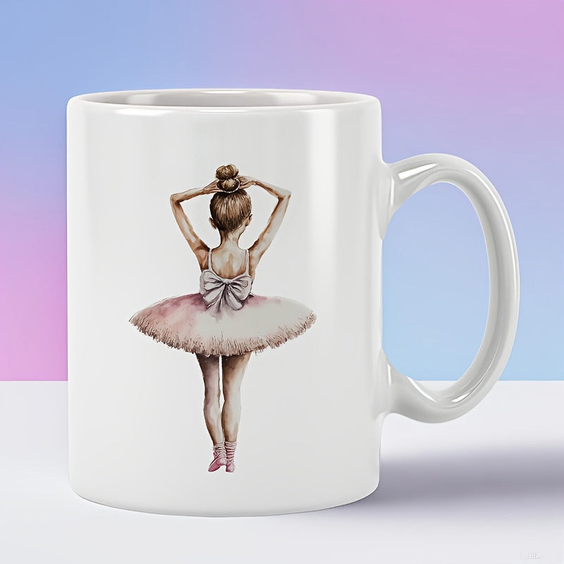Tailorly White Ceramic 11 oz Mug - Elegant Watercolor Painting Of A Graceful Girl In Pink Tutu Dress Ballerina