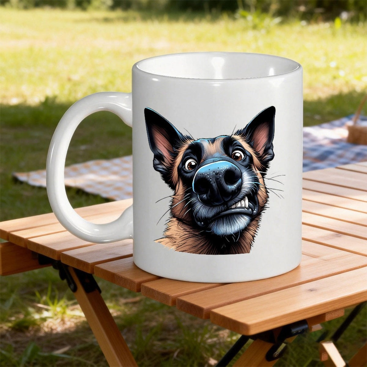 Tailorly White Ceramic 11 oz Mug - Funny Cartoon German Shepherd Head With Big Nose Wide Eyes Expression Dog