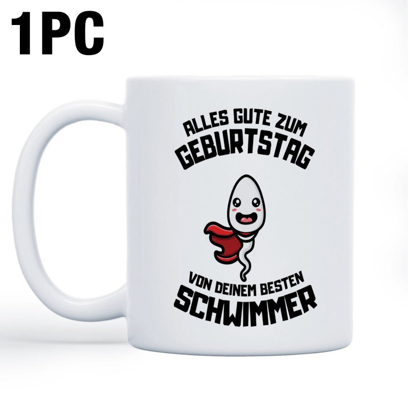 Tailorly White Ceramic 11 oz Mug - Cute Humanized Cartoon Figure Wearing A Vibrant Red Hero Cape Sperm