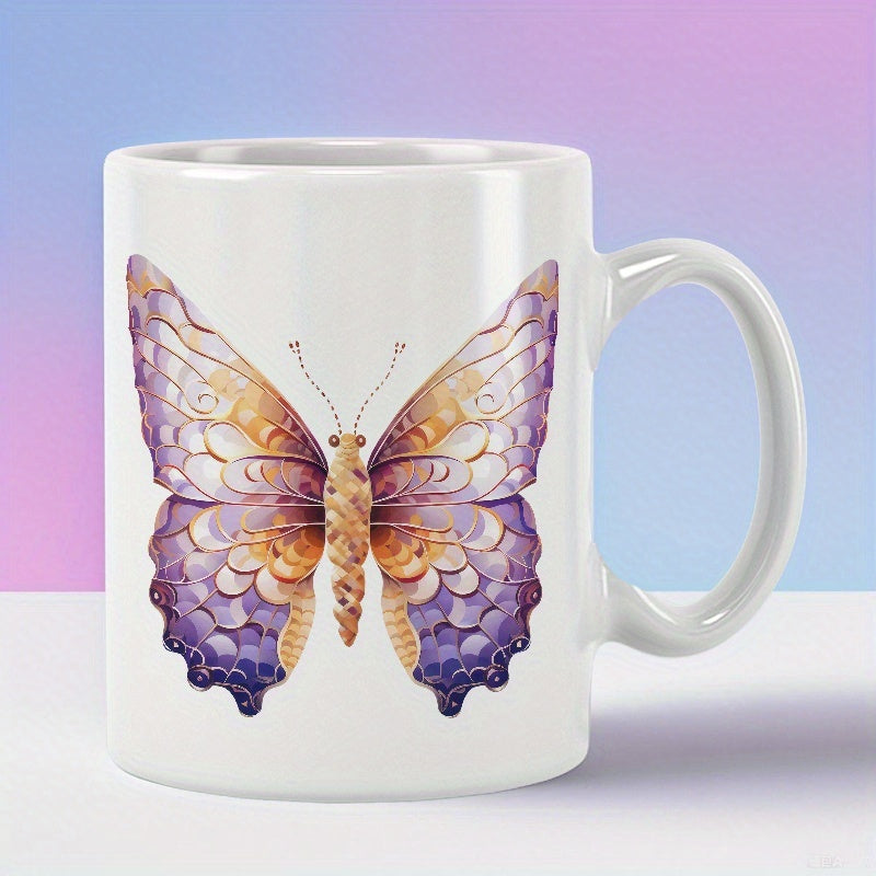 Tailorly White Ceramic 11 oz Mug - Elegant Watercolor Wings With Detailed Purple And Orange Patterns Butterfly