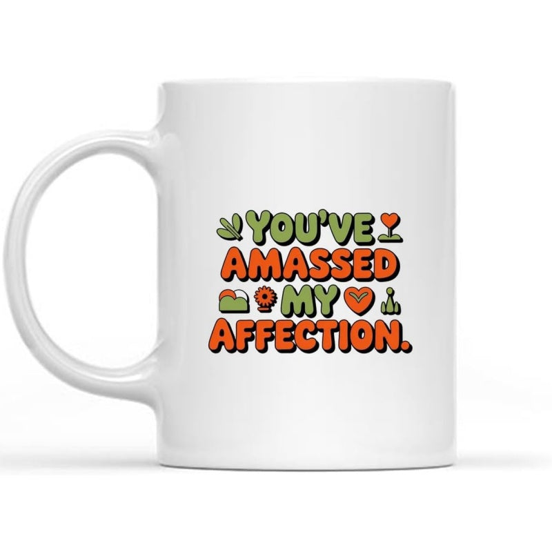 Tailorly White Ceramic 11 oz Mug - Youve Amassed My Affection Retro Styled Decorative Heart Elements With Minimalist Floral Patterns Mug