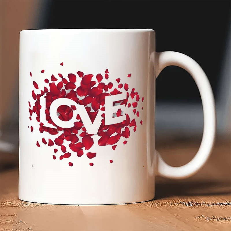 Tailorly White Ceramic 11 oz Mug - Love Red Vibrant Rose Petals Floating In A Circular Artistic Arrangement Petals