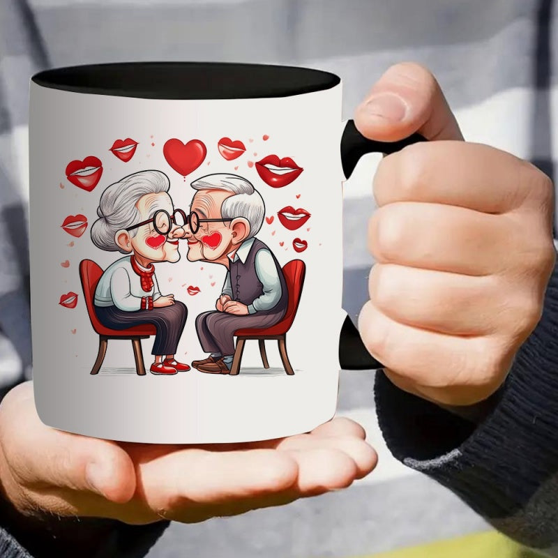 Tailorly Black Accent 11 oz Mug - cute elderly couple face