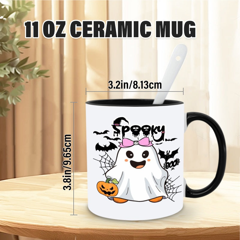 Tailorly Black Accent 11 oz Mug - spooky ghost cartoon design