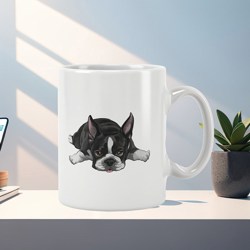 Tailorly White Ceramic 11 oz Mug - Loyal Black And White French Bulldog Character Resting In A Relaxed Pose Dog