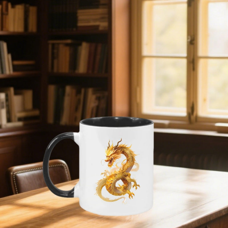 Tailorly Black Accent 11 oz Mug - chinese dragon scale design