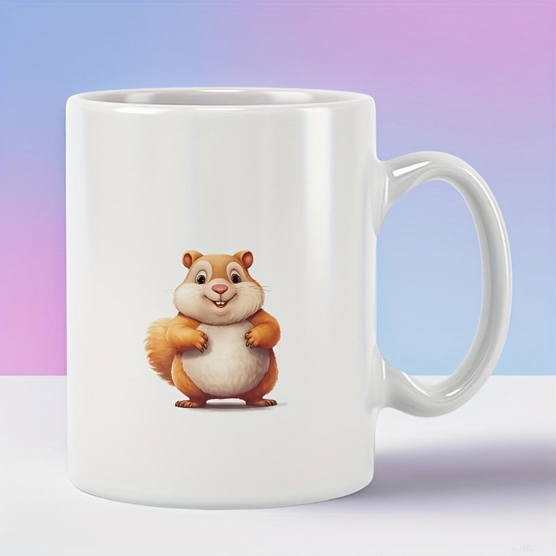 Tailorly White Ceramic 11 oz Mug - Cute Round Brown Animal Standing With Friendly Smile On Clean Hamster