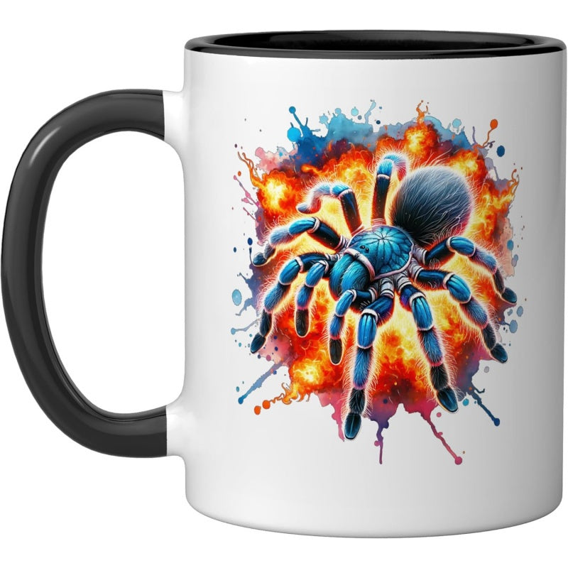 Tailorly Black Accent 11 oz Mug - tarantula sapphire ornamental ceramic mug black white_d6b2138ada3c4eb8853f9b222778501d