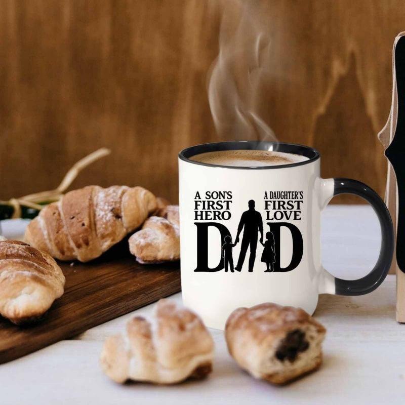 Tailorly Black Accent 11 oz Mug - dad silhouette with daughters quotes