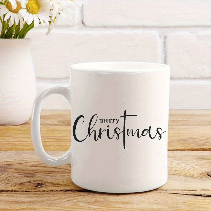 Tailorly White Ceramic 11 oz Mug - Merry Christmas Minimalist Black Script Lettering On A Plain White Background Mug