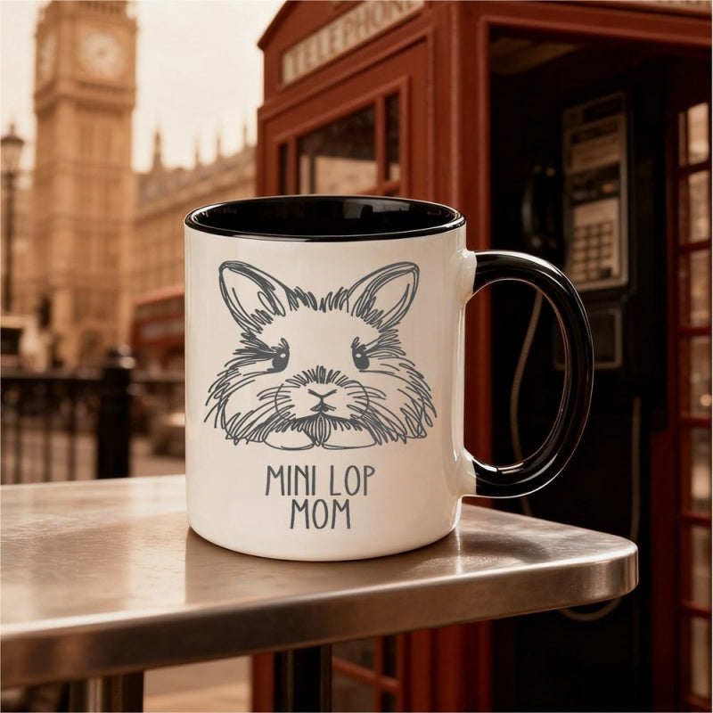 Tailorly Black Accent 11 oz Mug - rabbit， mom text