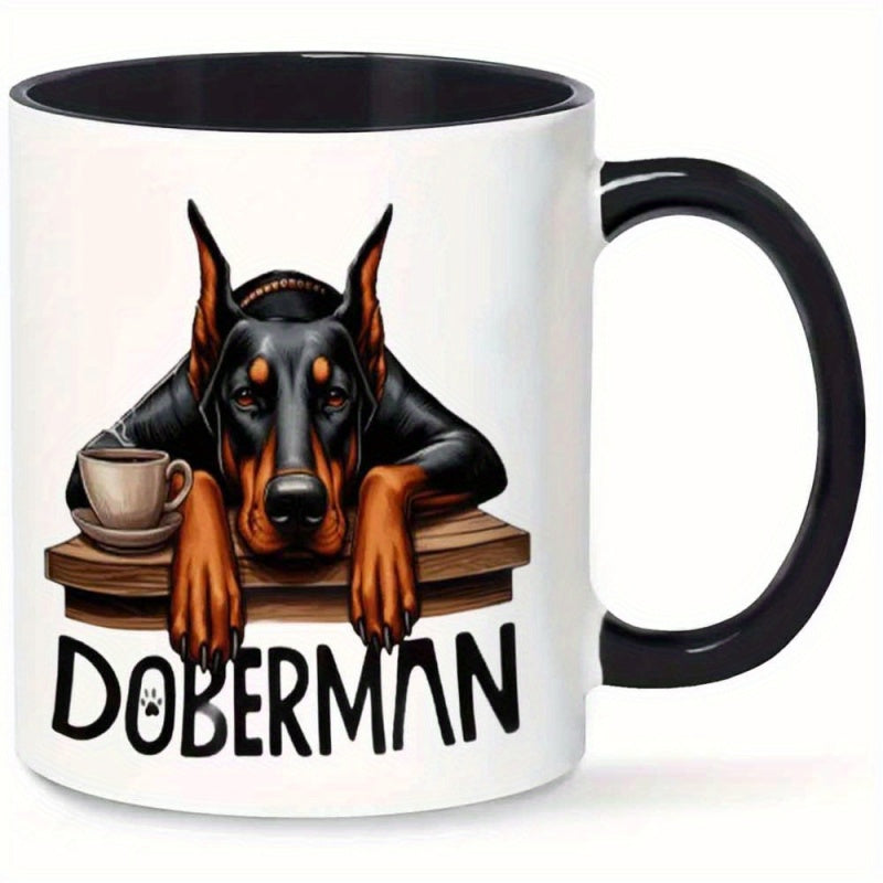 Tailorly Black Accent 11 oz Mug - Doberman dog illustration