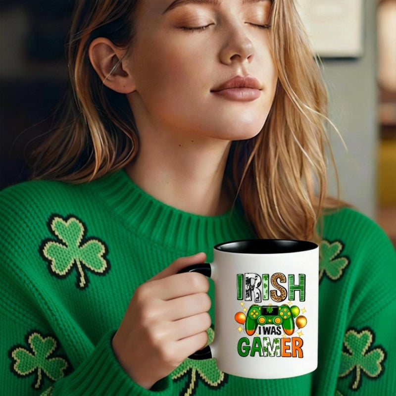 Tailorly Black Accent 11 oz Mug - shamrock and controller design