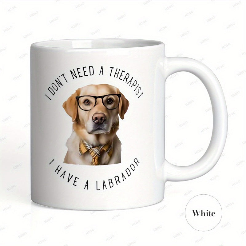 Tailorly White Ceramic 11 oz Mug - I Don't Need A Therapist I Have A Labrador Intelligent Dog Wearing Classic Black Glasses And Stylish Plaid Bowtie Labrador