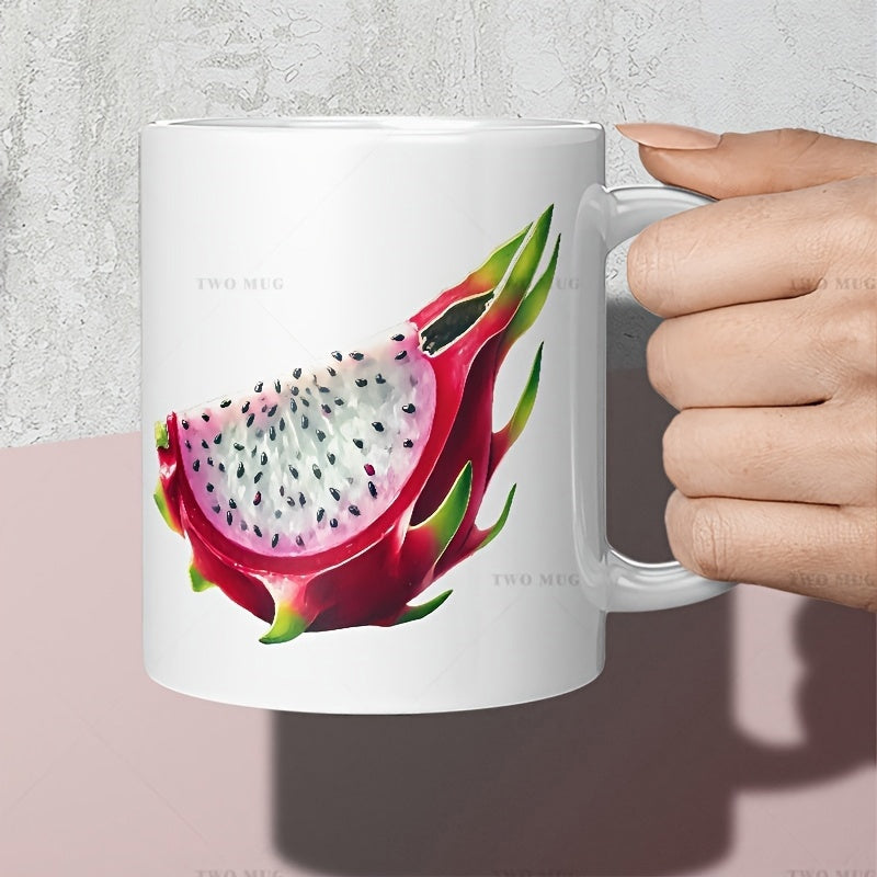Tailorly White Ceramic 11 oz Mug - Vibrant Tropical Slice With Pink Skin And White Seeded Flesh Dragon Fruit
