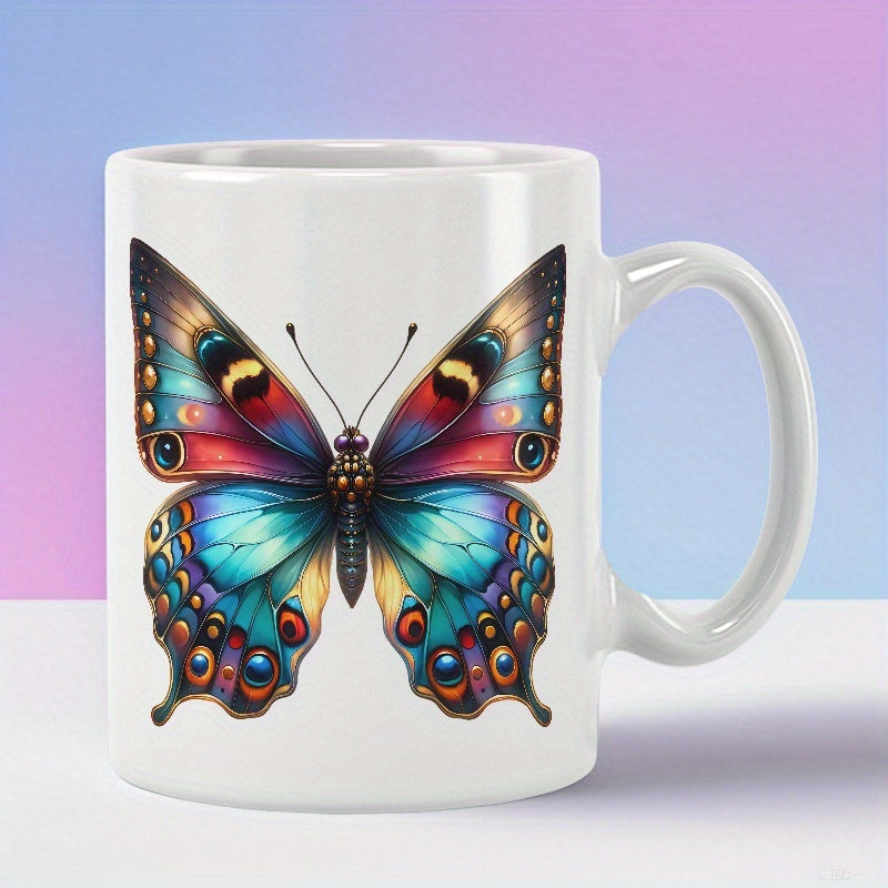 Tailorly White Ceramic 11 oz Mug - Vibrant Colorful Symmetrical Wings Featuring Intricate Detailed Artistic Patterns Elegant Delicate Butterfly