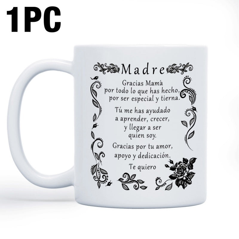 Tailorly White Ceramic 11 oz Mug - Vintage Detailed Floral Swirls Among Elegant Black Leaves Rose