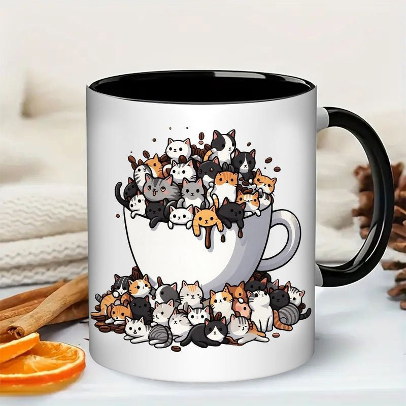 Tailorly Black Accent 11 oz Mug - adorable kittens in a coffee cup