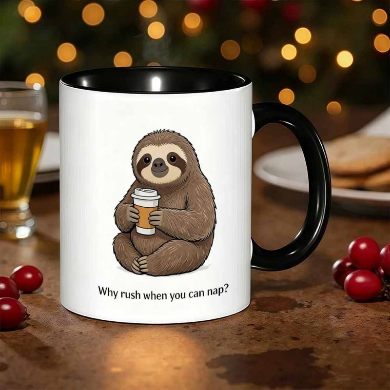 Tailorly Black Accent 11 oz Mug - sloth napping