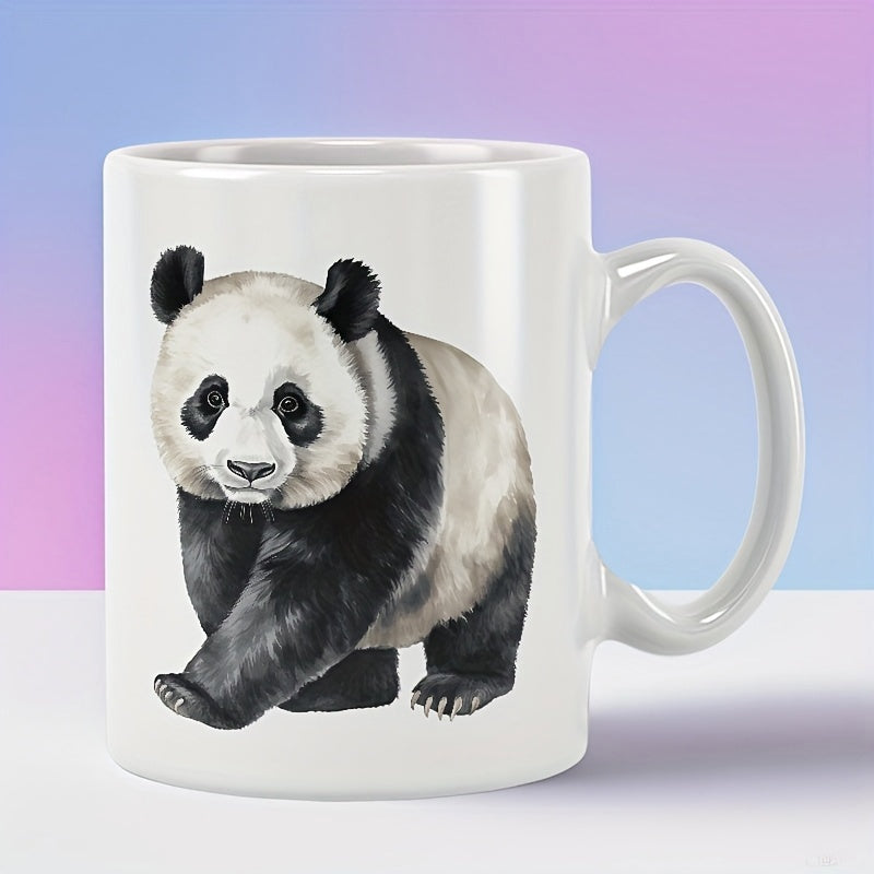 Tailorly White Ceramic 11 oz Mug - Adorable Hand Painted Giant Panda Walking Gently On White Surface Panda