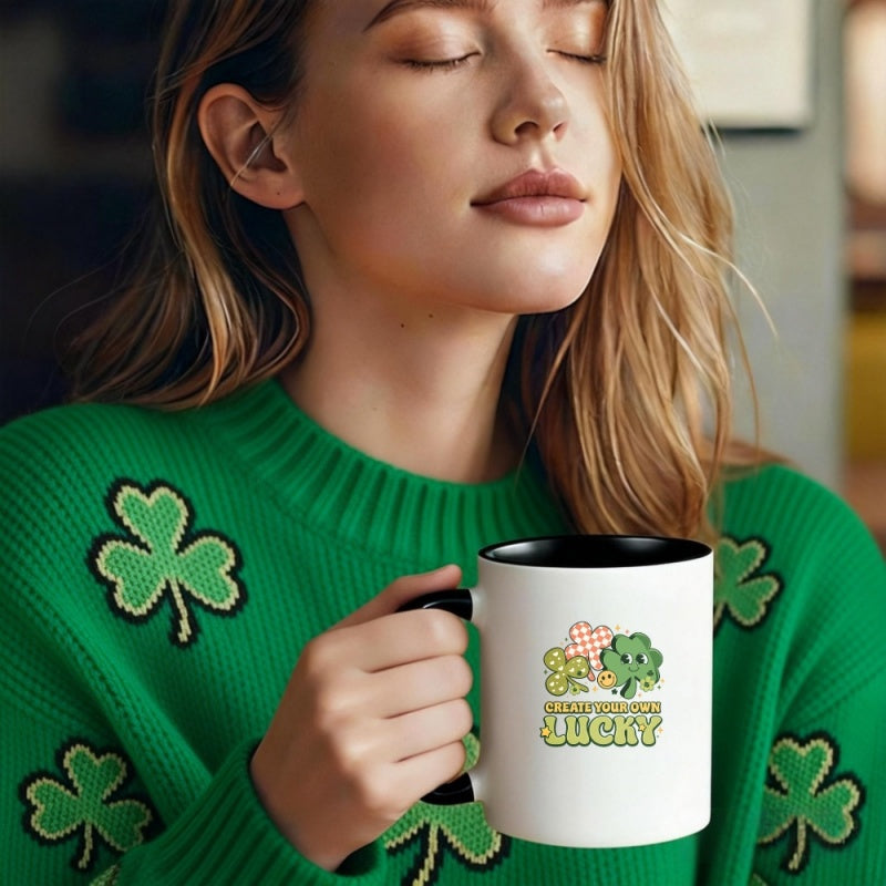 Tailorly Black Accent 11 oz Mug - clover pattern