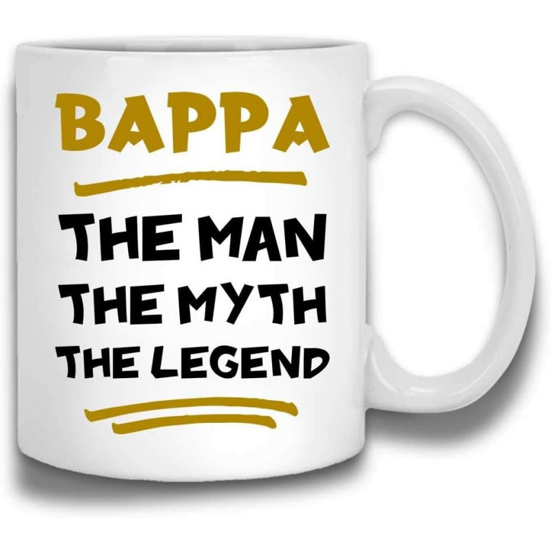 Tailorly White Ceramic 11 oz Mug - Bappa The Man The Myth The Legend Bold Typography With Handwritten Lettering And Minimalist Brush Strokes Mug