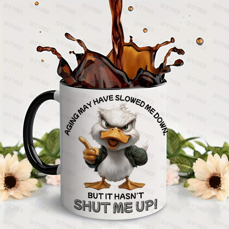 Tailorly Black Accent 11 oz Mug - funny sassy duck with humorous aging themed text