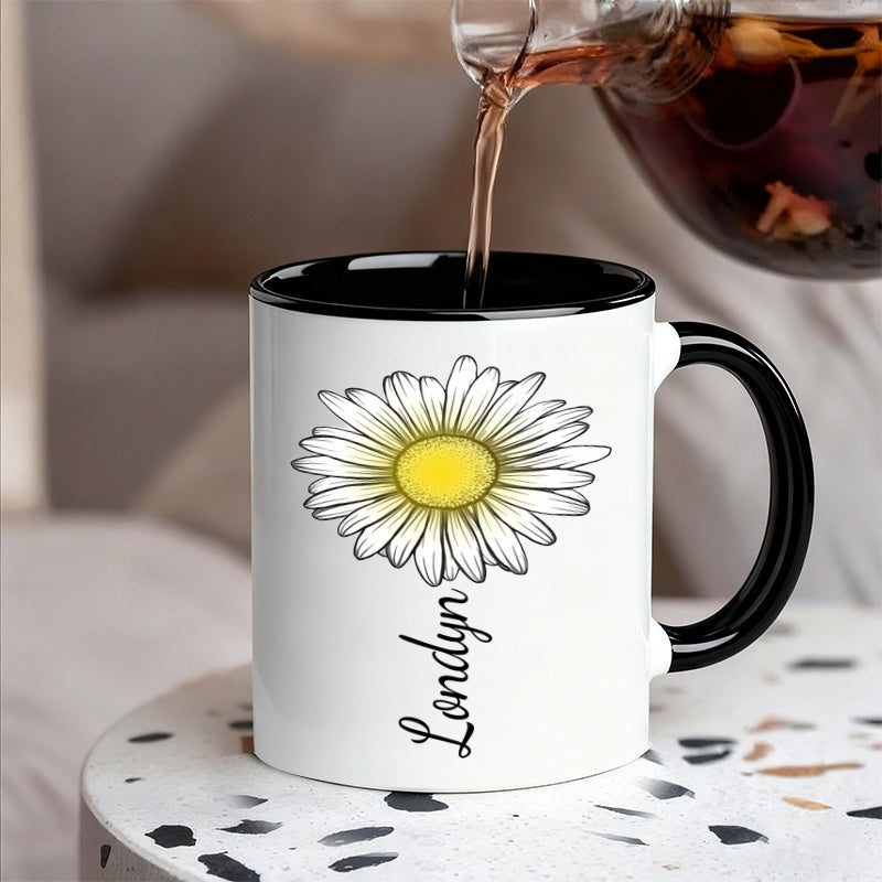 Tailorly Black Accent 11 oz Mug - daisy pattern