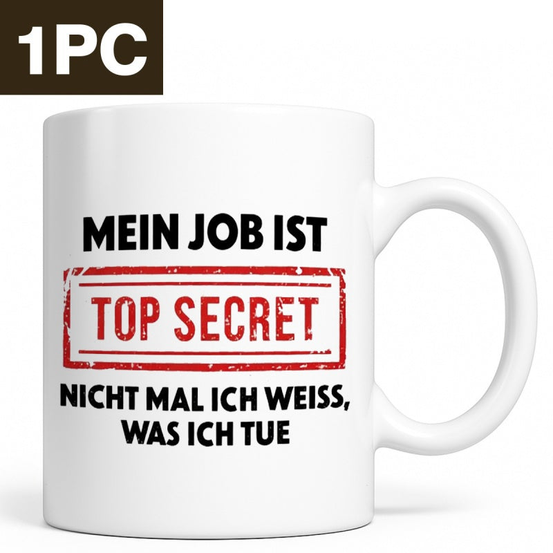 Tailorly White Ceramic 11 oz Mug - Top Secret Minimalist White Background Featuring Bold Red Stamp With Humorous Typography Mug