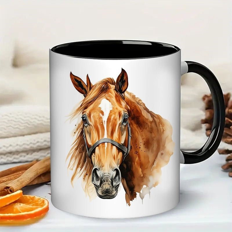 Tailorly Black Accent 11 oz Mug - watercolor horse
