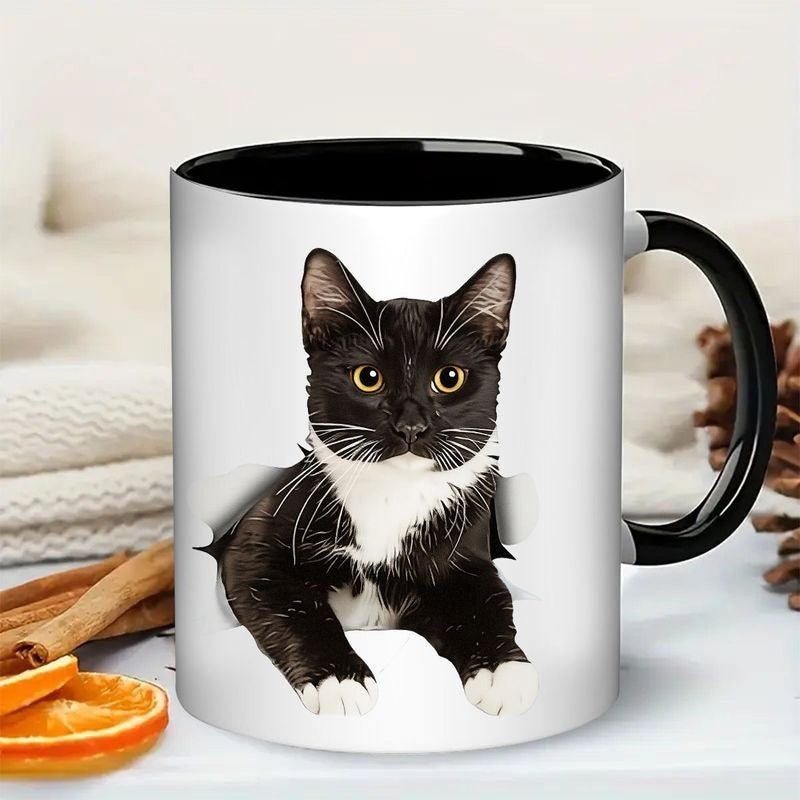 Tailorly Black Accent 11 oz Mug - tuxedo kitten