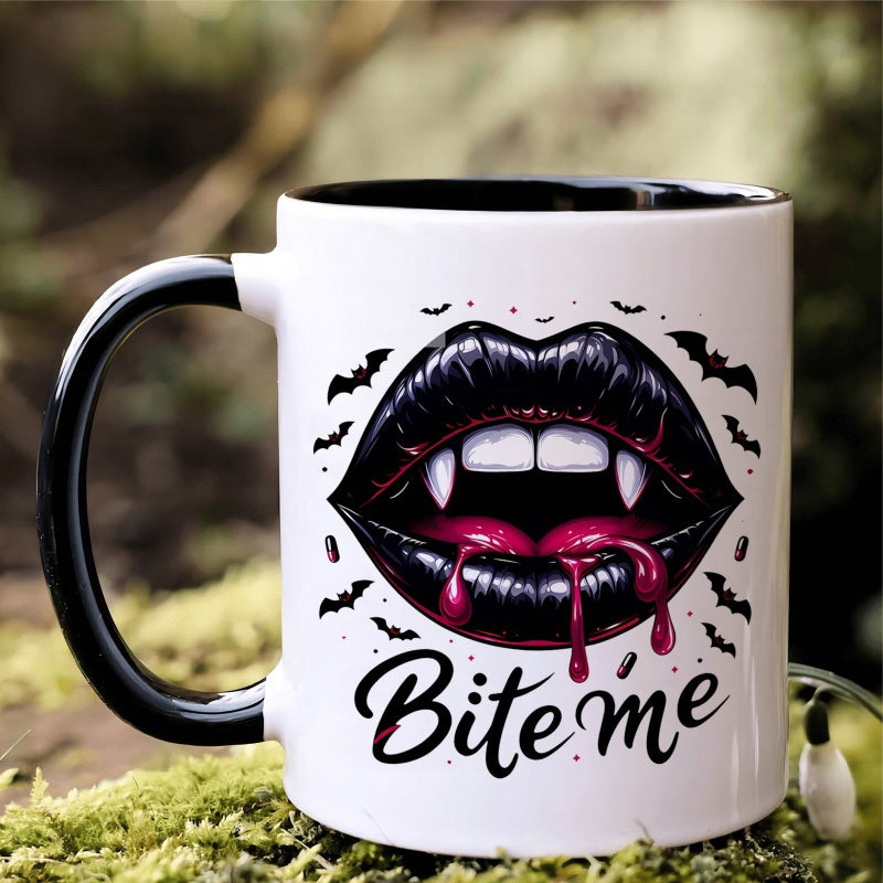 Tailorly Black Accent 11 oz Mug - 1pc gothic design ceramic coffee mug 11oz novelty halloween christmas gift no spooky bat motif