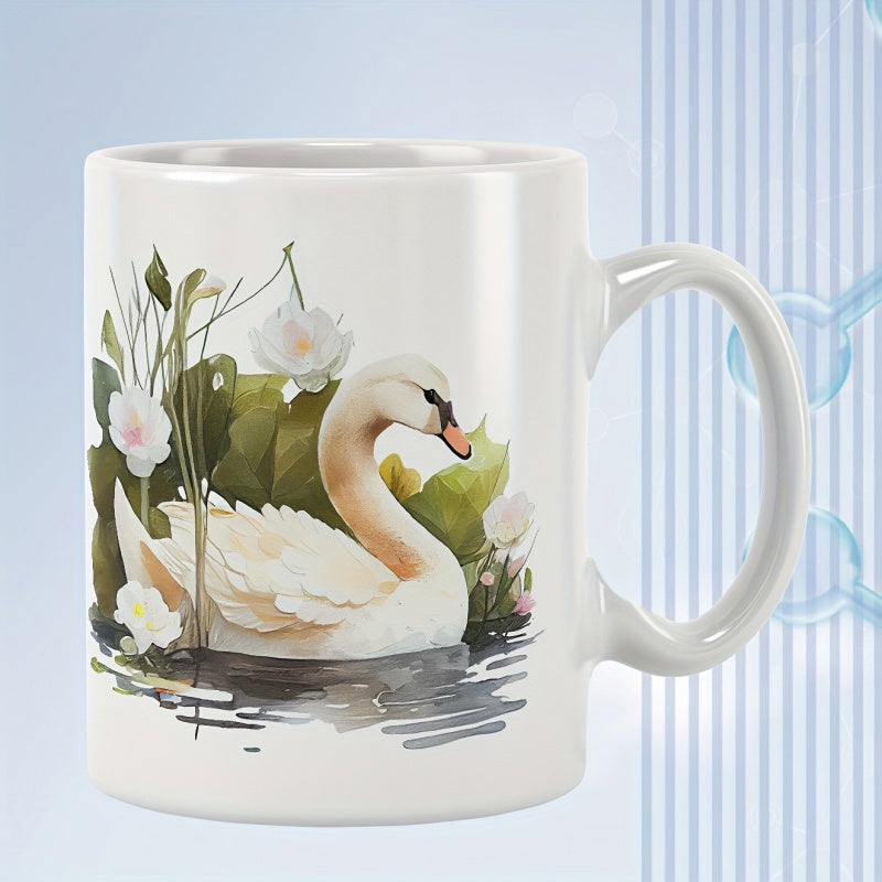 Tailorly White Ceramic 11 oz Mug - Graceful Watercolor Painting Of A Serene White Swimming Bird Swan