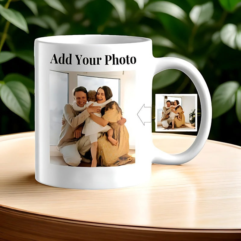 Tailorly White Ceramic 11 oz Mug - Add Your Photo Happy Family Hugging Together Inside A Simple Modern Rectangular Frame Photo