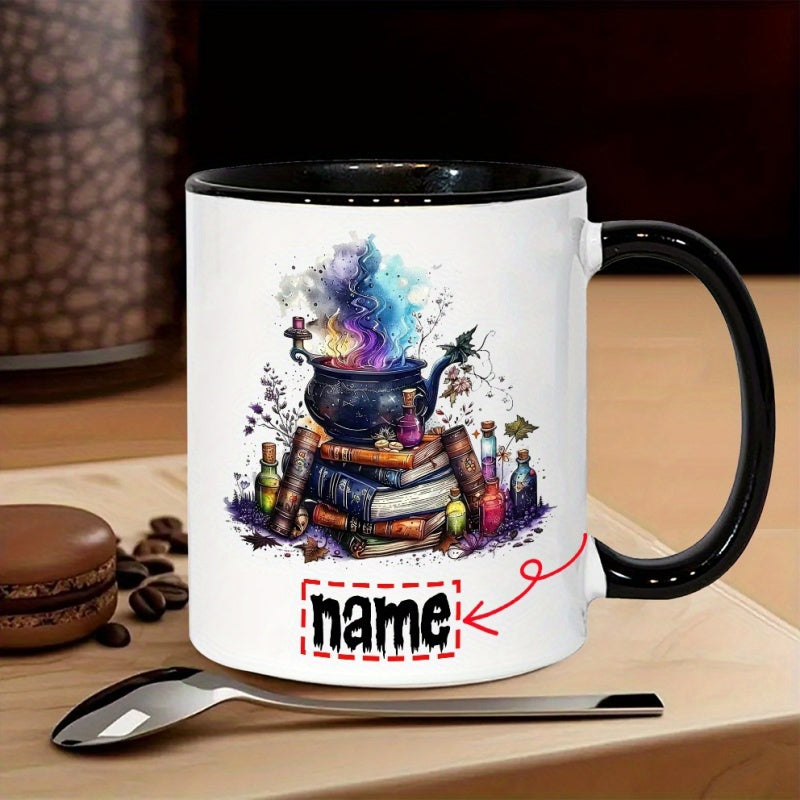 Tailorly Black Accent 11 oz Mug - magic book themed illustration