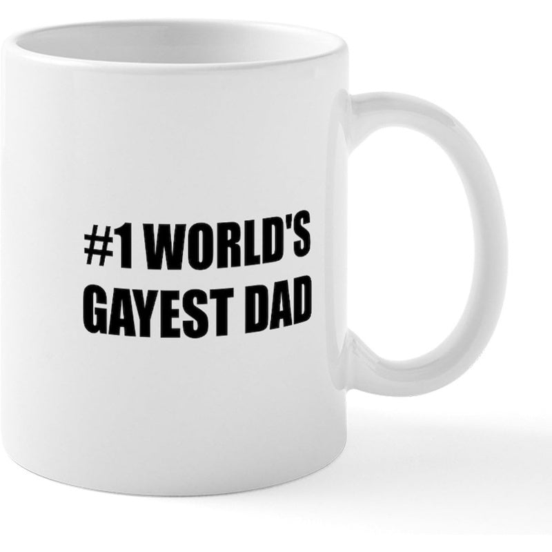 Tailorly White Ceramic 11 oz Mug - 1 Worlds Gayest Dad Minimalist White Ceramic Cup Featuring Bold Black Centered Mug