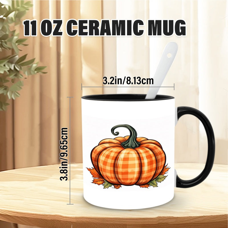 Tailorly Black Accent 11 oz Mug - plaid pumpkin
