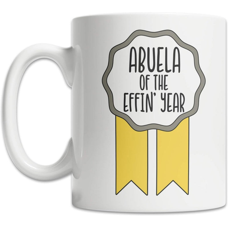 Tailorly White Ceramic 11 oz Mug - Of The Effin Year Yellow Hanging Ribbons Attached To A Scalloped Grey Award