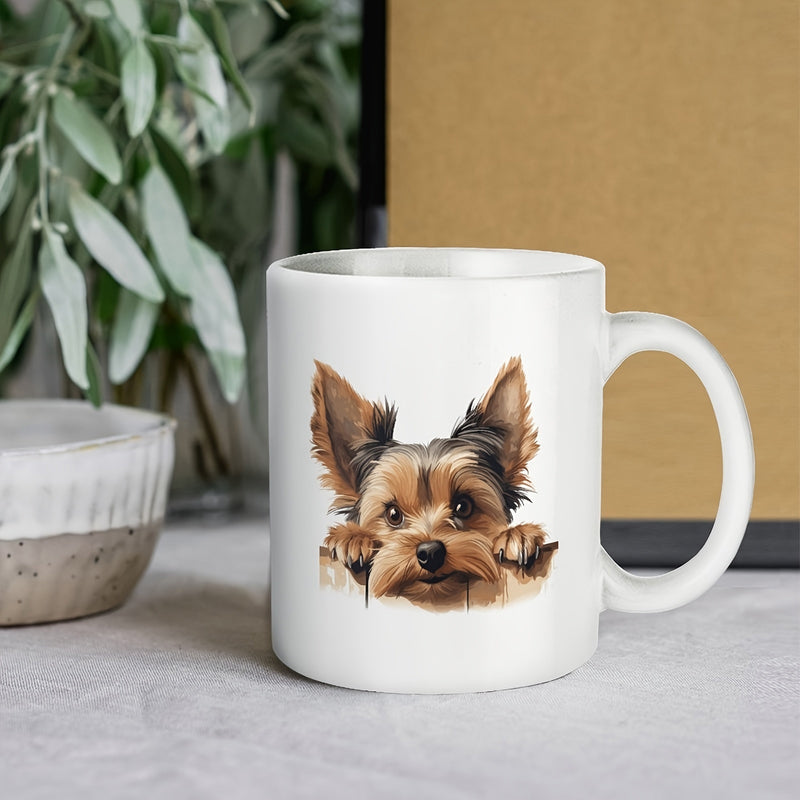 Tailorly White Ceramic 11 oz Mug - Realistic Brown And Tan Peeking Puppy With Small Tiny Paws Yorkie