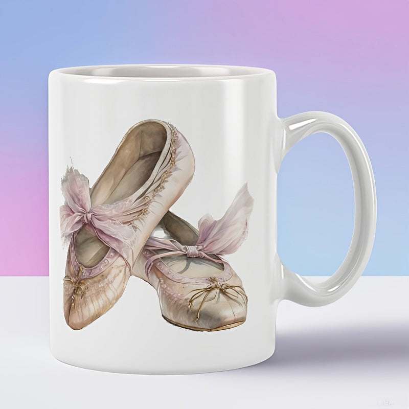 Tailorly White Ceramic 11 oz Mug - Vintage Pink Satin Pointe Shoes With Elegant Ribbons Resting Gracefully Ballet Slippers
