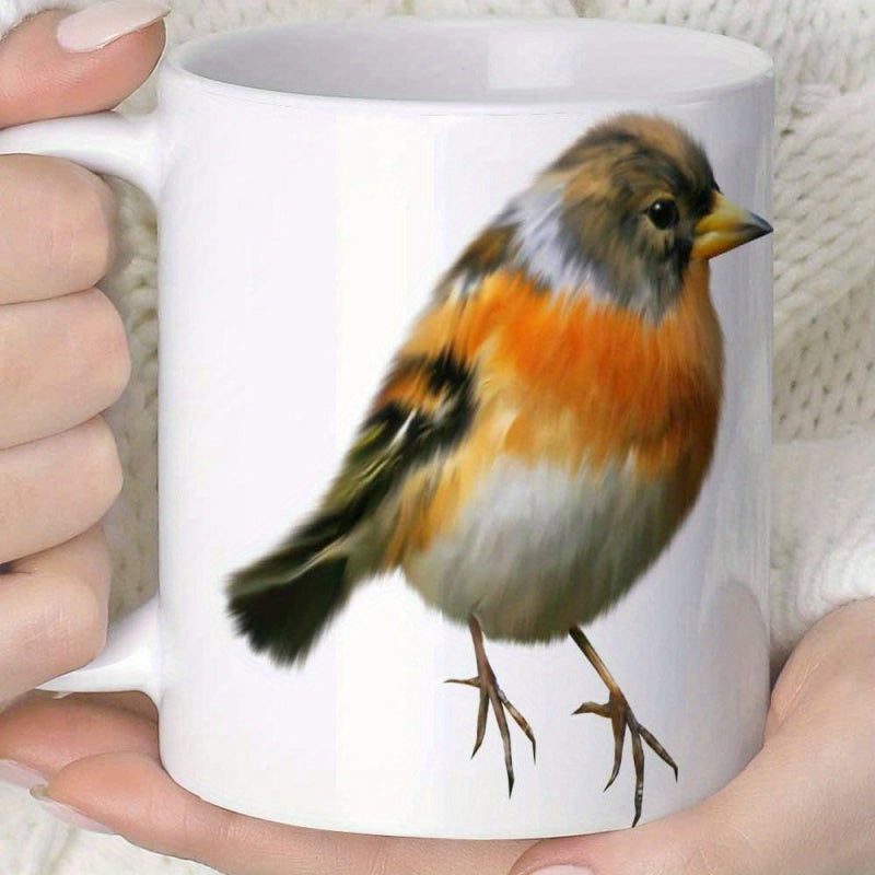 Tailorly White Ceramic 11 oz Mug - Colorful Realistic Perching Songbird With Detailed Orange And White Feathers Bird