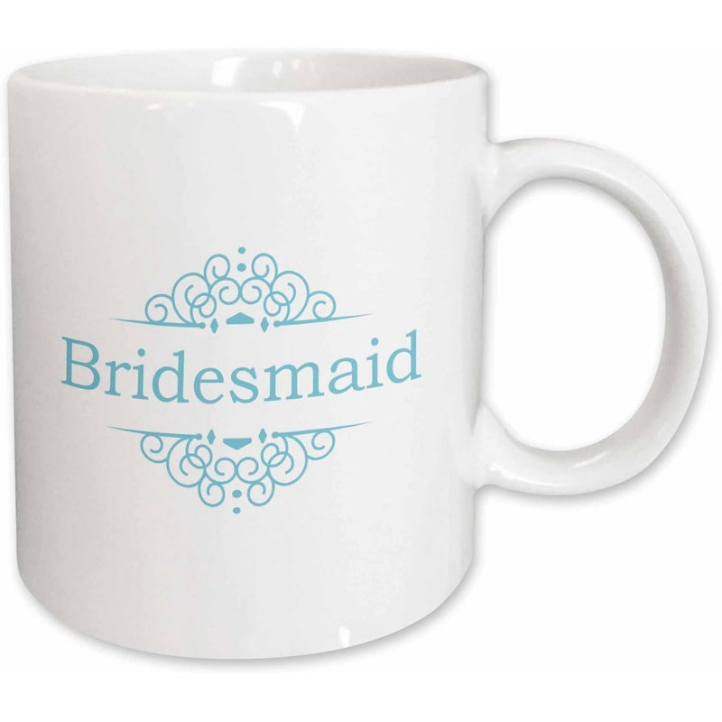 Tailorly White Ceramic 11 oz Mug - Bridesmaid Elegant Light Blue Ornamental Scrollwork Accenting The Symmetrical Filigree Mug