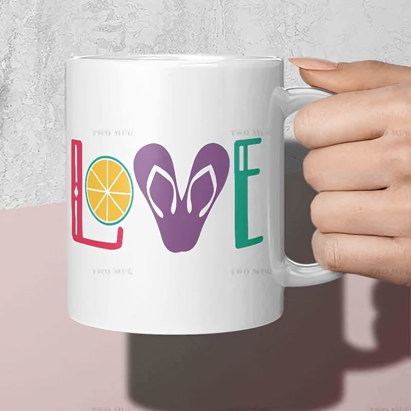 Tailorly White Ceramic 11 oz Mug - Love Colorful Summer Themed Elements Featuring Lemon Slice And Purple Flip Flops