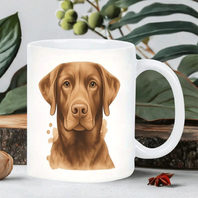 Tailorly White Ceramic 11 oz Mug - Detailed Brown Labrador Portrait With Artistic Watercolor Splashes Elegant Loyal Dog
