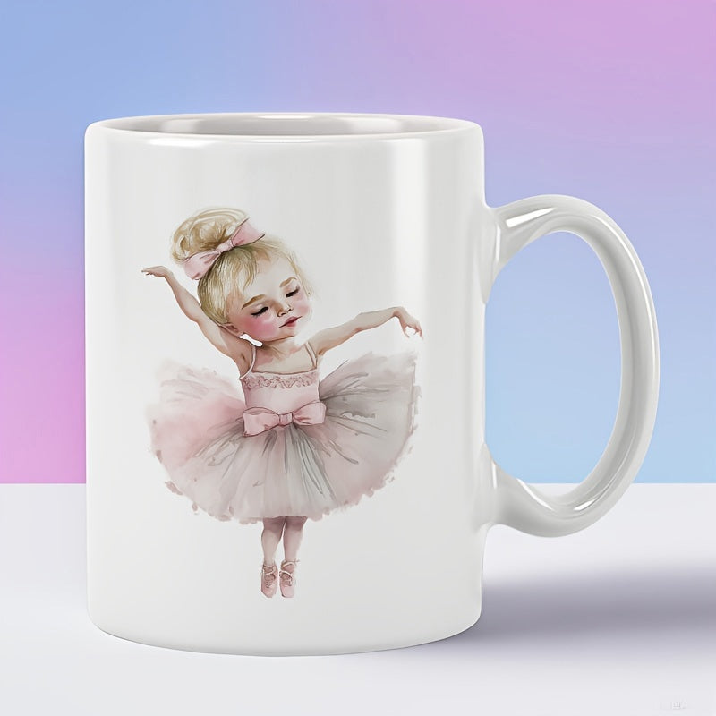 Tailorly White Ceramic 11 oz Mug - Graceful Little Girl Dancing In A Pink Tutu Ballerina
