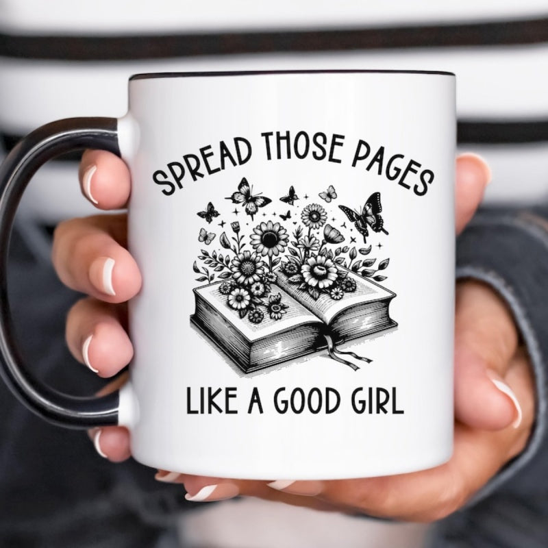 Tailorly Black Accent 11 oz Mug - smut readers， book lover， funny reading， spread pages， spicy reader