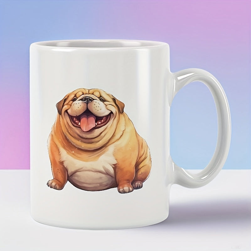 Tailorly White Ceramic 11 oz Mug - Happy Chubby Sitting English Breed With Friendly Wide Smiling Expression Bulldog