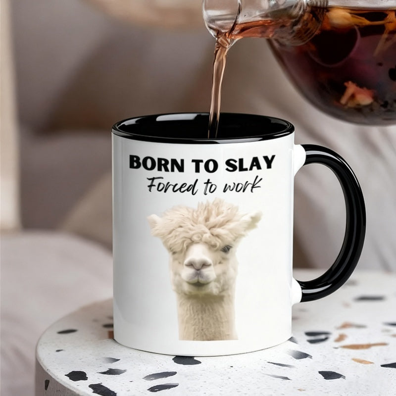 Tailorly Black Accent 11 oz Mug - born to slay forced to work